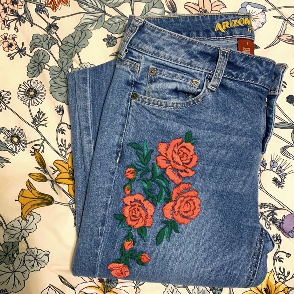 Arizona Blue Jeans with Red Floral Embroidery